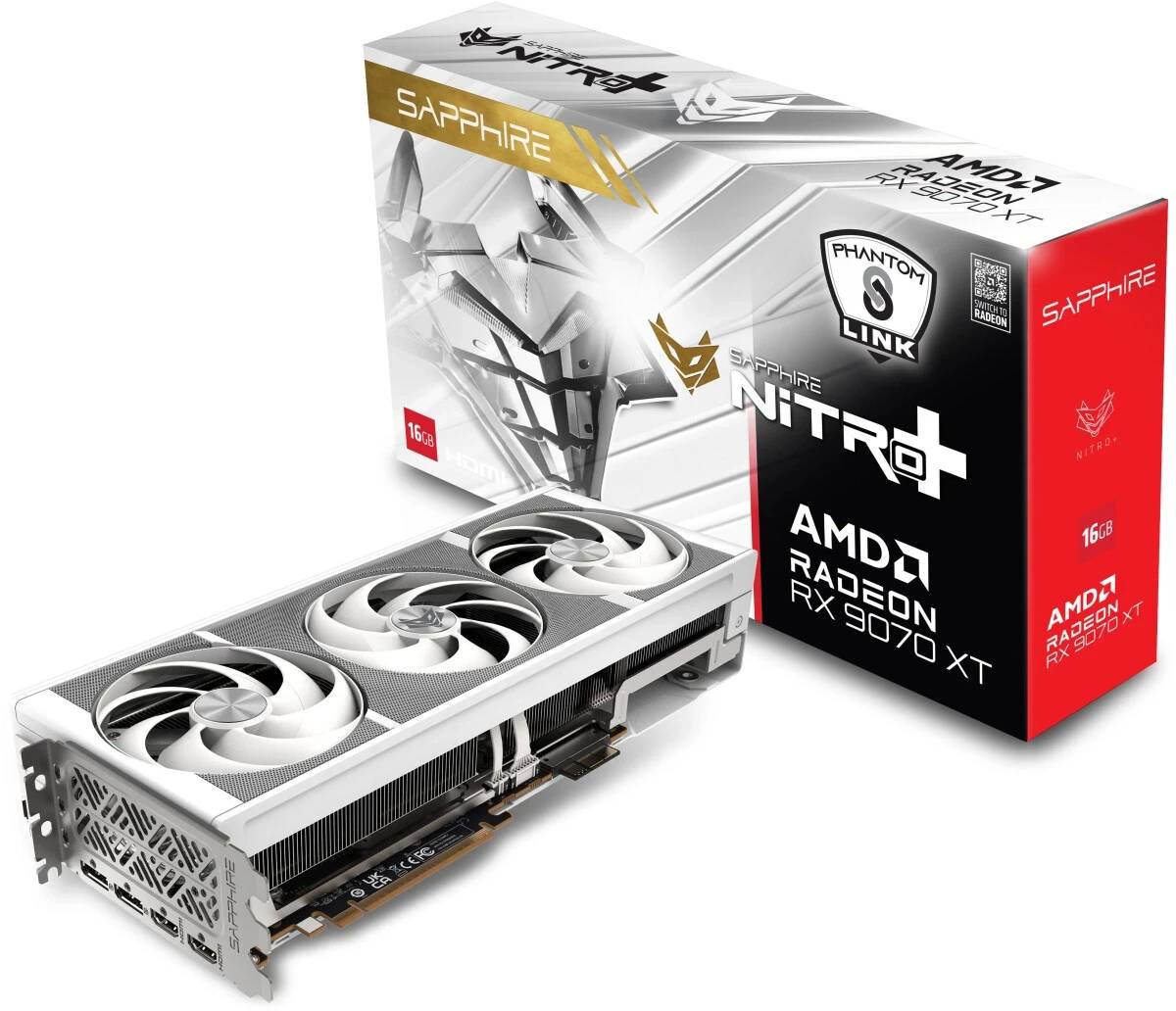 Видеокарта Radeon RX 9070 XT, 16GB GDDR6 256b, Sapphire RX 9070 XT Nitro+ PhantomLink Polar Edition OC 16G 11348-09-20G, RTL
