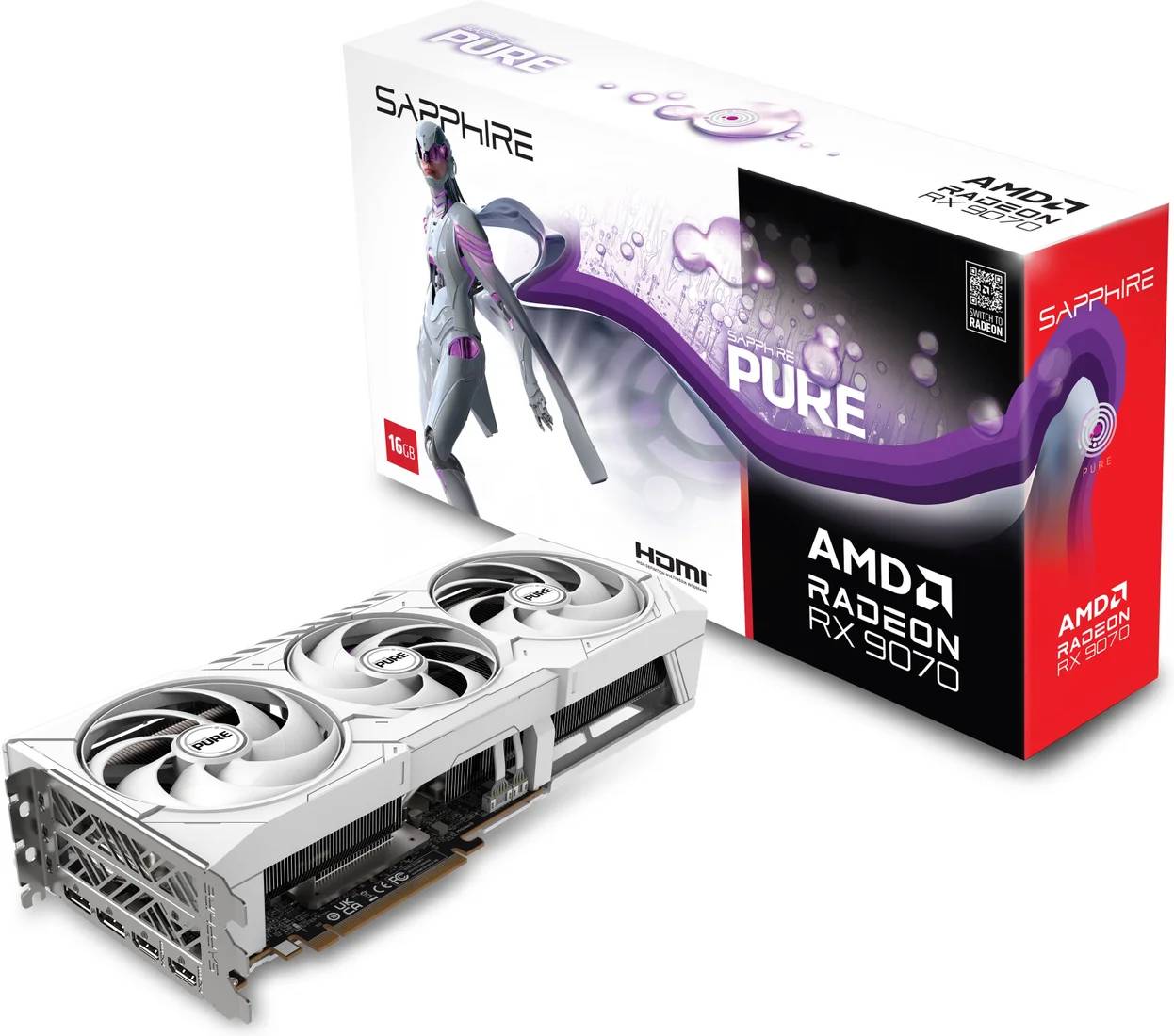 Видеокарта Radeon RX 9070, 16GB GDDR6 256b, Sapphire RX 9070 PURE 16G 11349-02-20G, RTL