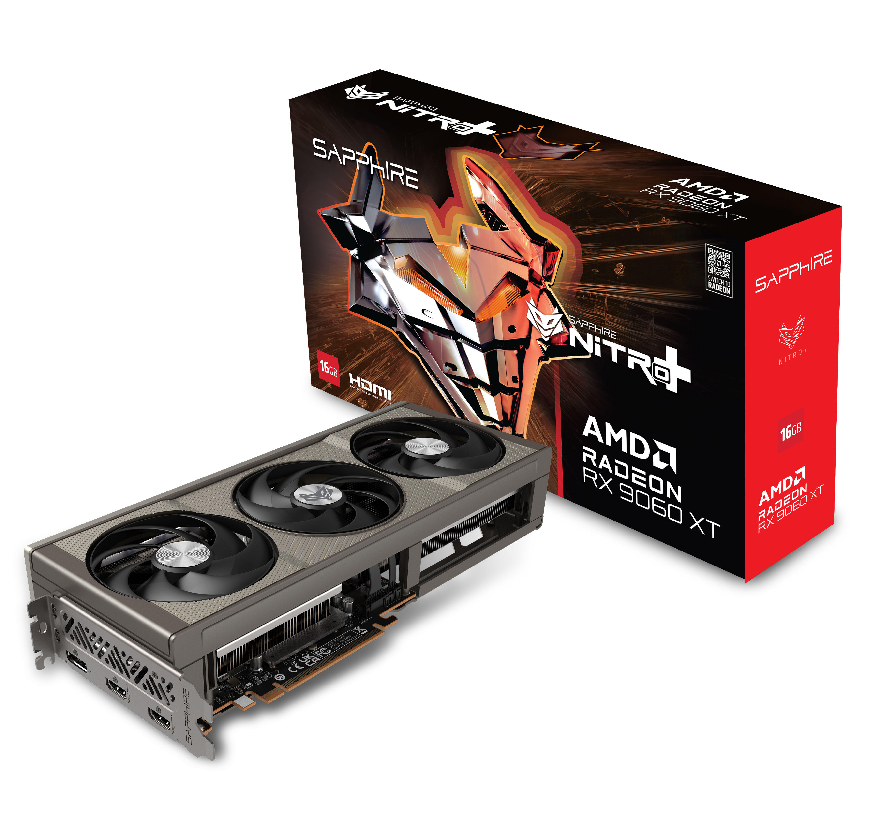 Видеокарта Radeon RX 9060 XT, 16Gb GDDR6 128bit, Sapphire RX 9060 XT NITRO+ 16GB (11350-01-20G), RTL