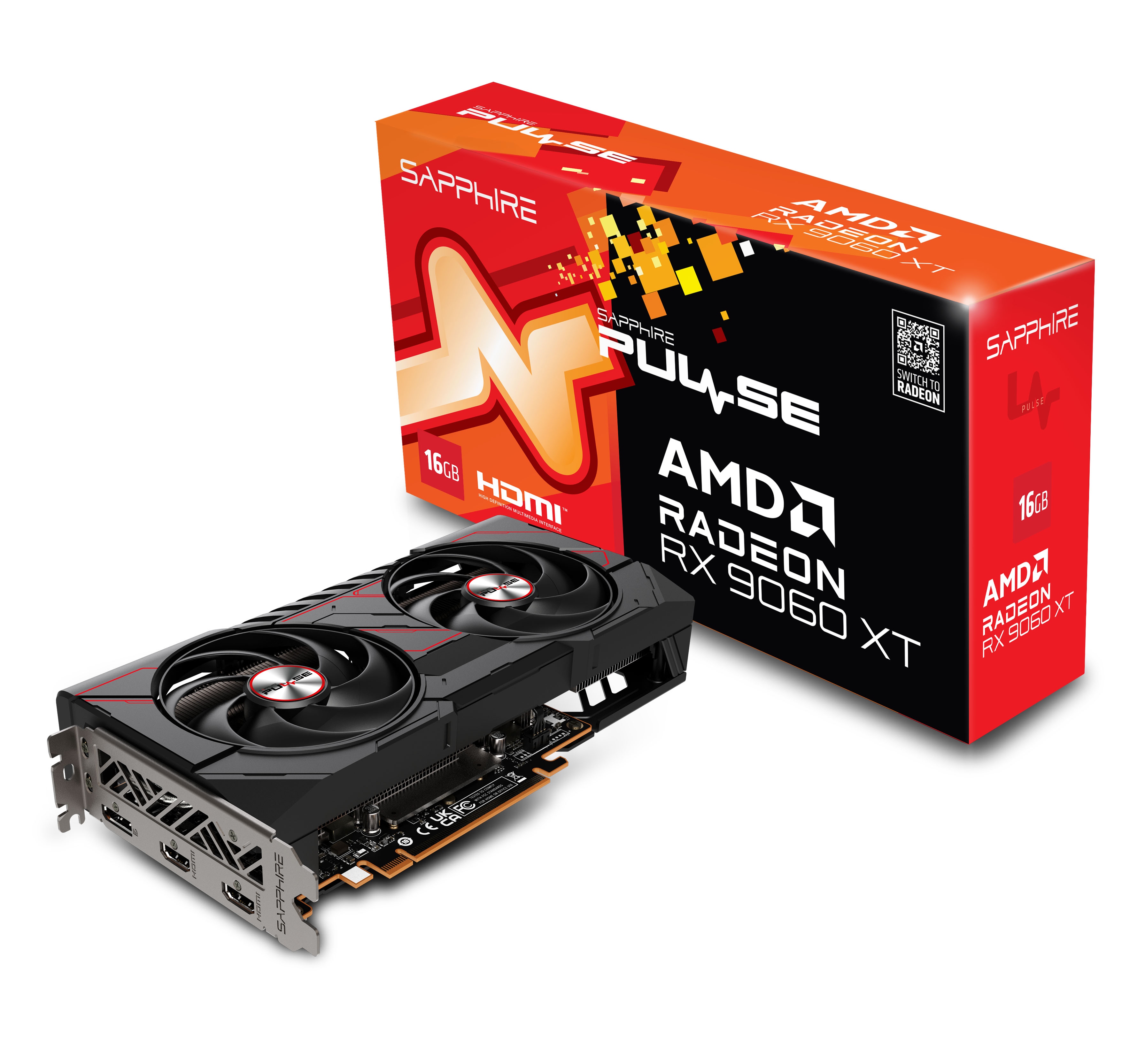 Видеокарта Radeon RX 9060 XT, 16Gb GDDR6 128bit, Sapphire RX 9060 XT PULSE 16GB (11350-03-20G), RTL