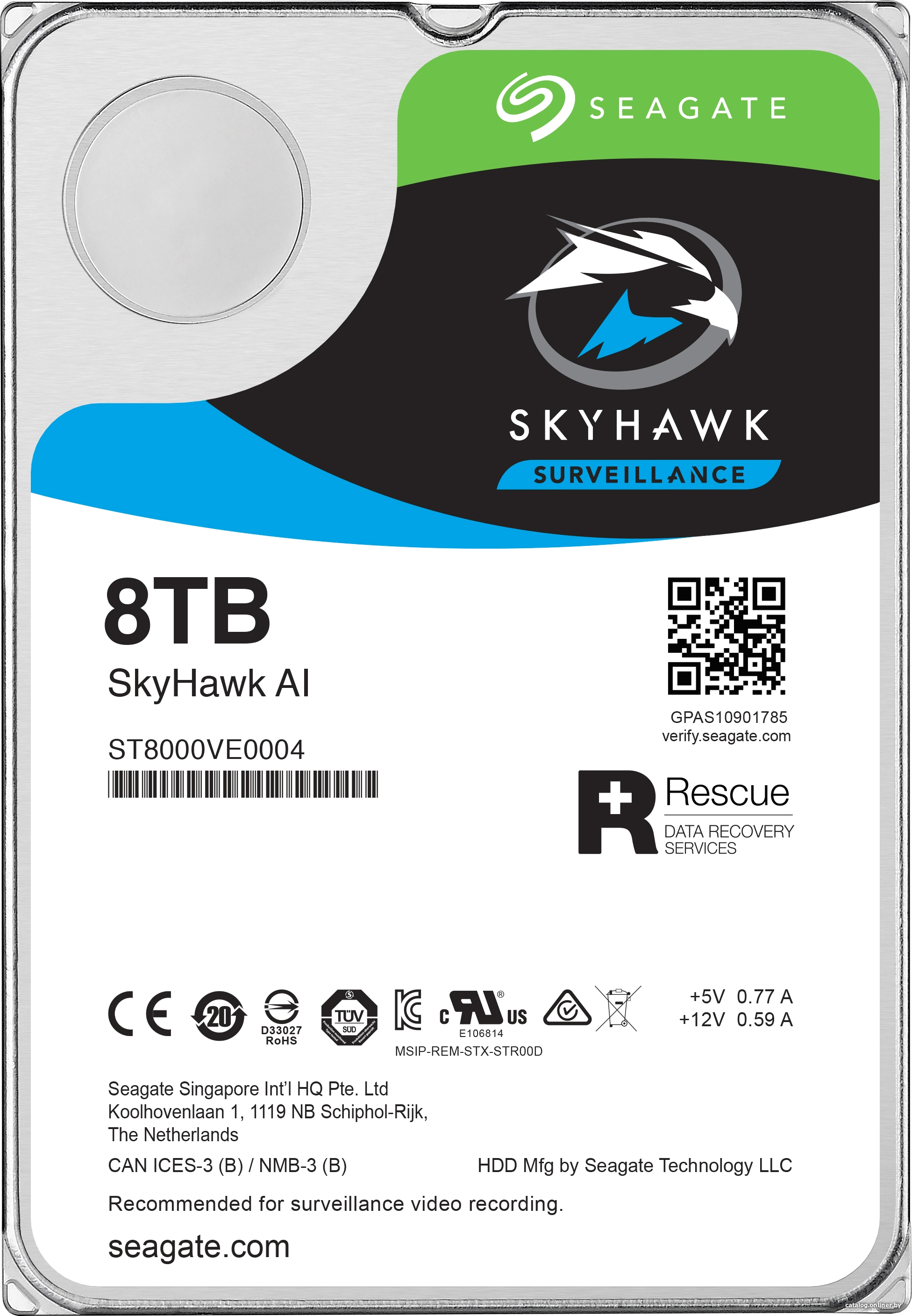 8000Gb Seagate SkyHawkAl, ST8000VE0004, SATA III, 7200rpm, 256Mb