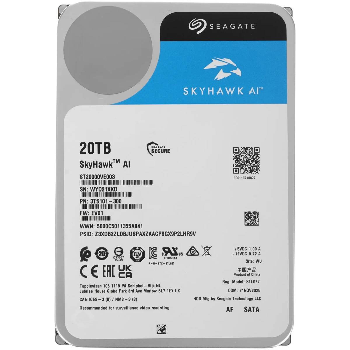 20Tb Seagate SkyHawk AI ST20000VE003, 7200rpm, 3.5", SATA III, 512Mb