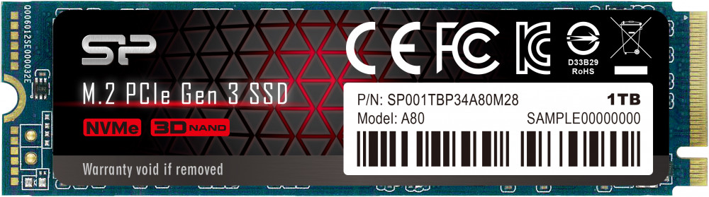 1Tb SSD Silicon Power P34A80 SP001TBP34A80M28, (3200/3000), NVMe M.2