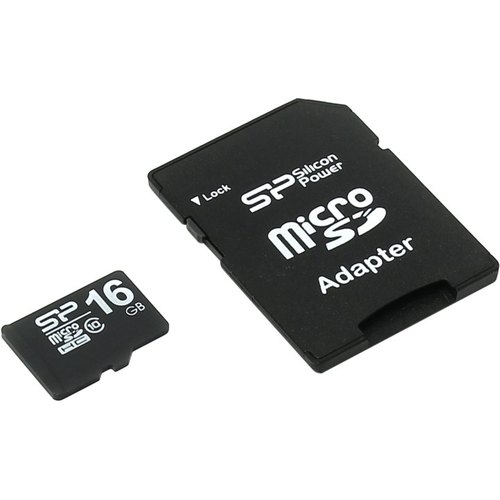 16Gb Silicon Power SP016GBSTH010V10-SP, SD Micro, SDHC Class 10, переходник