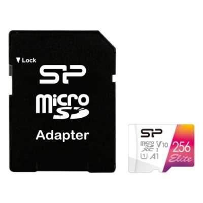 Карта памяти 256Gb Silicon Power Elite SP256GBSTXBV1V20SP, SD Micro, SDXC Class 10, UHS-I U1, адаптер