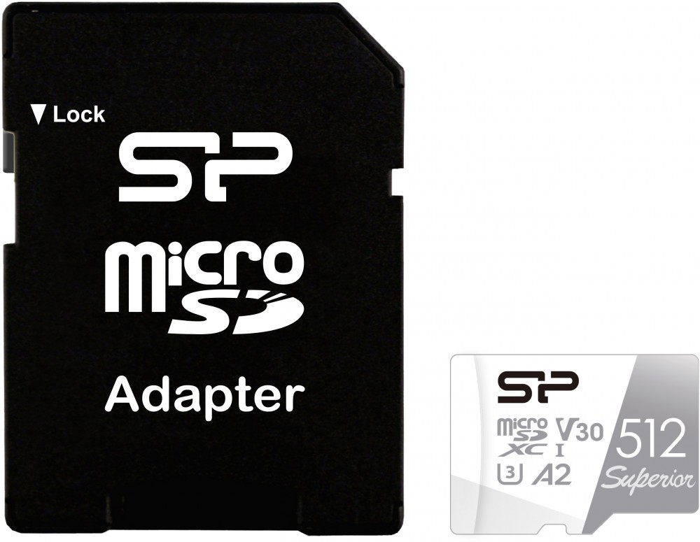 Карта памяти 512Gb Silicon Power Superior SP512GBSTXDA2V20SP, SD Micro, SDXC Class 10, UHS-I U3, адаптер