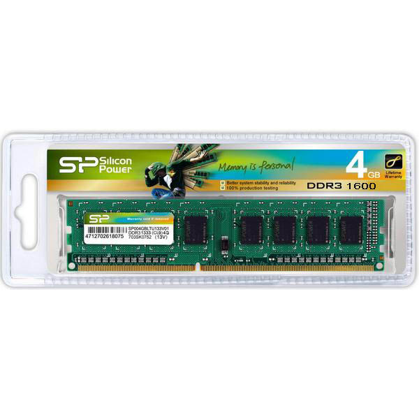 Оперативная память 4Gb Silicon Power SP004GBLTU160N02, DDR III, PC-12800, 1600MHz