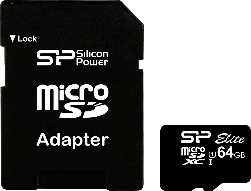 Карта памяти 64Gb Silicon Power Elite SP064GBSTXBU1V10-SP, SD Micro, SDXC Class 10, UHS-I, переходник