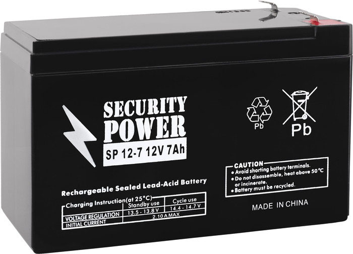 12V / 7Ah, аккумулятор для UPS, Security Power SP 12-7 (F1)