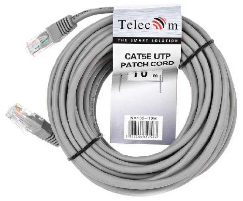 Патч-корд 10м, UTP cat.5e, Telecom NA102-10M, серый