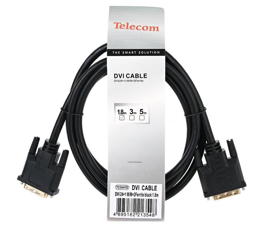 Кабель DVI-D (25M) - DVI-D (25M), 1.8м, Telecom TCG441D-1.8M, черный