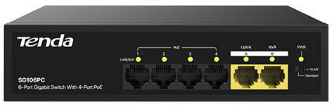 Коммутатор Tenda SG106PC, 4xLAN 1Gbps, 2xUplink 1Gbps, PoE