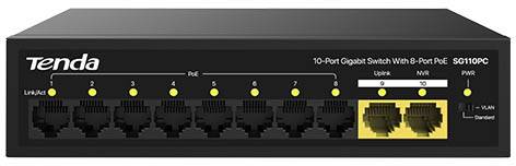 Коммутатор Tenda SG110PC, 8xLAN 1Gbps, 2xUplink 1Gbps, PoE
