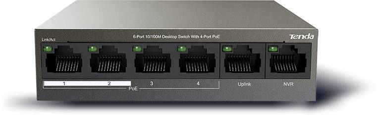 Коммутатор Tenda TEF1106P-4-63W, 6xLAN 100Mbps, PoE