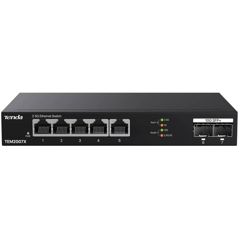 Коммутатор Tenda TEM2007X, 5xLAN 2.5Gbps, 2xSFP+ 10Gbps