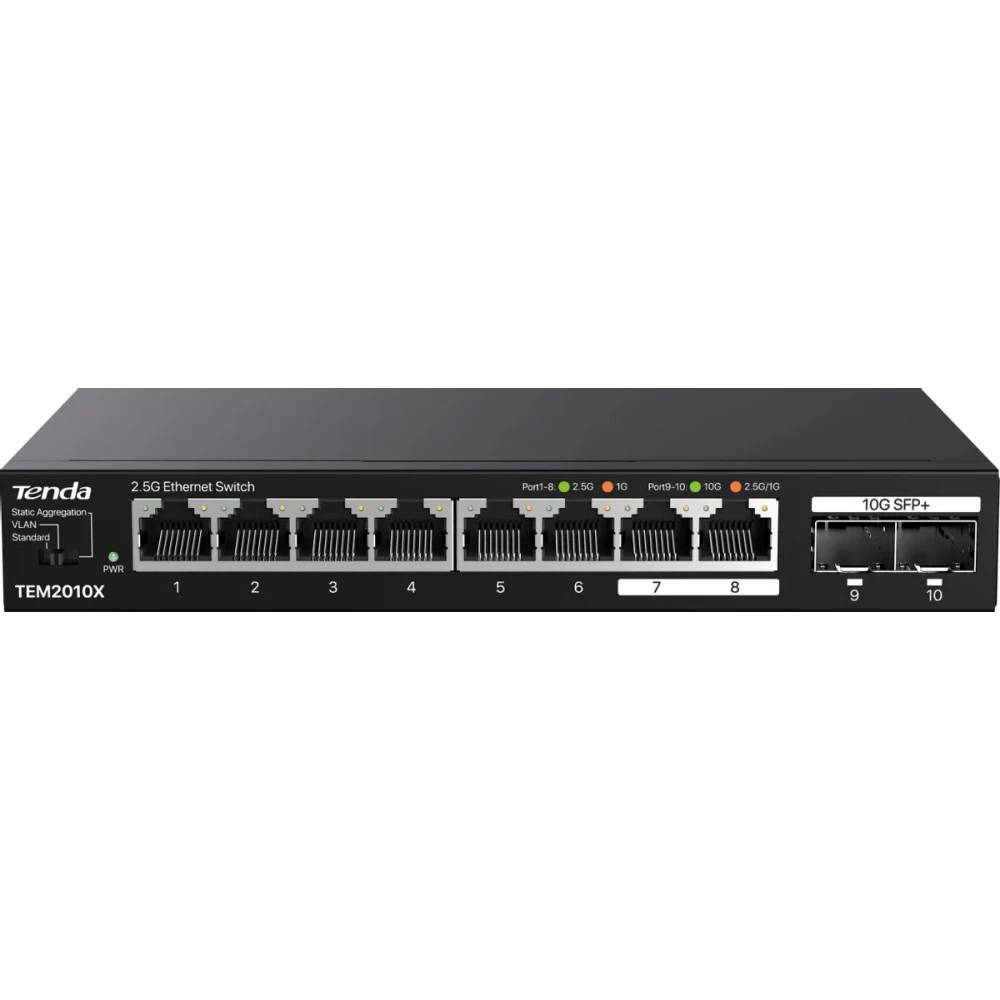 Коммутатор Tenda TEM2010X, 8xLAN 2.5Gbps, 2xSFP+ 10Gbps