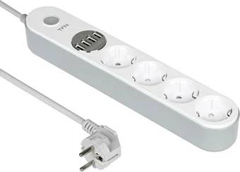 Сетевой фильтр 2м 4 розеток TFN Power 6, 4xUSB-A, белый