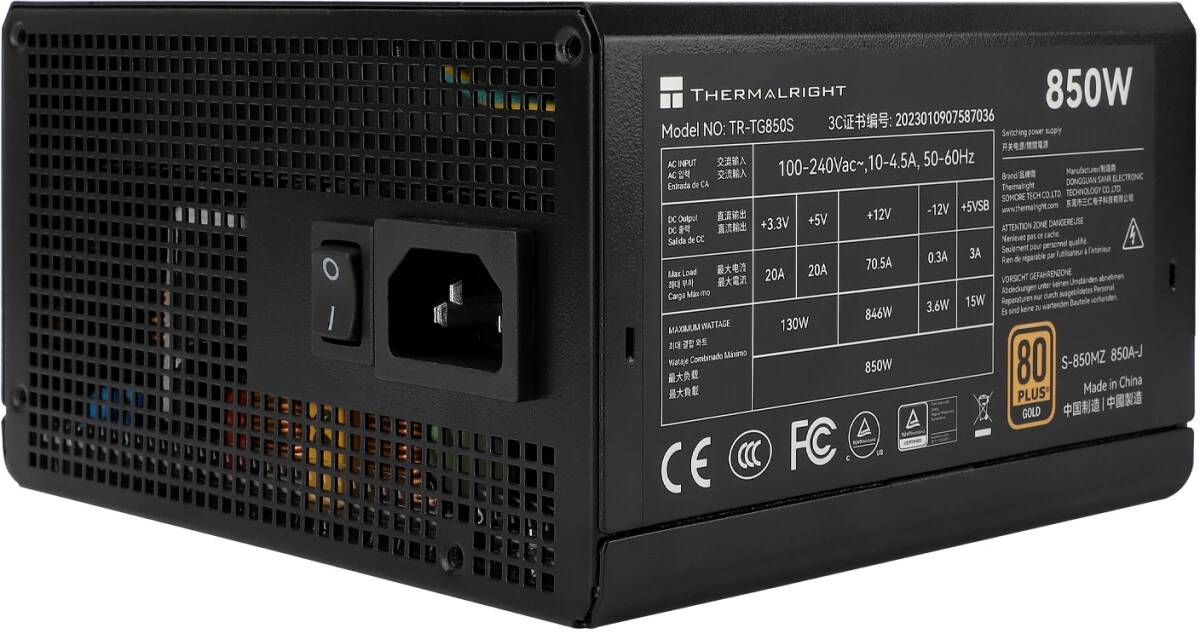 Блок питания 850Вт, Thermalright TR-TG850S, 80 Plus Gold, APFC, ATX