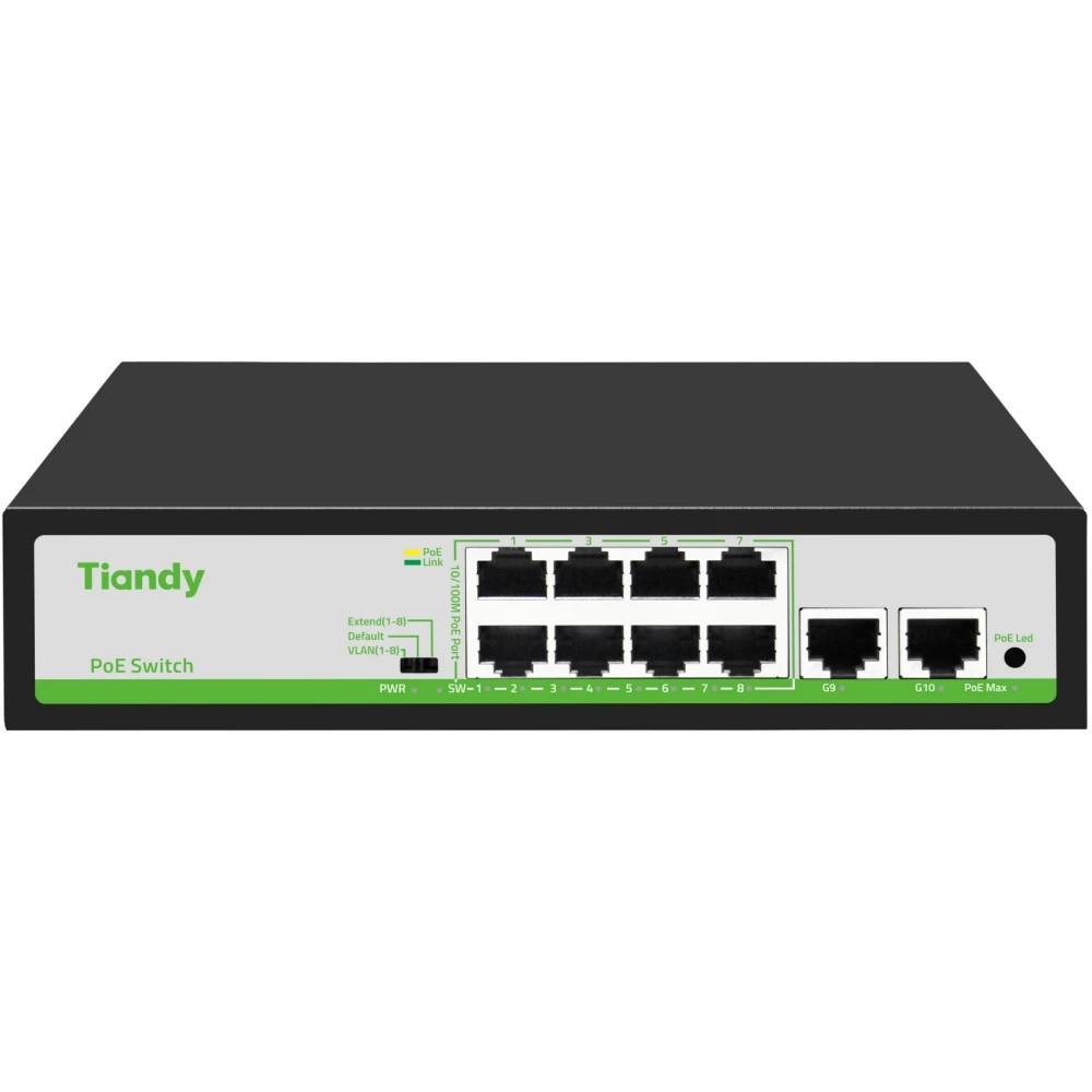 Коммутатор Tiandy TC-P3S010 (H/0820/AT/90), 8xLAN 100Mbps, PoE