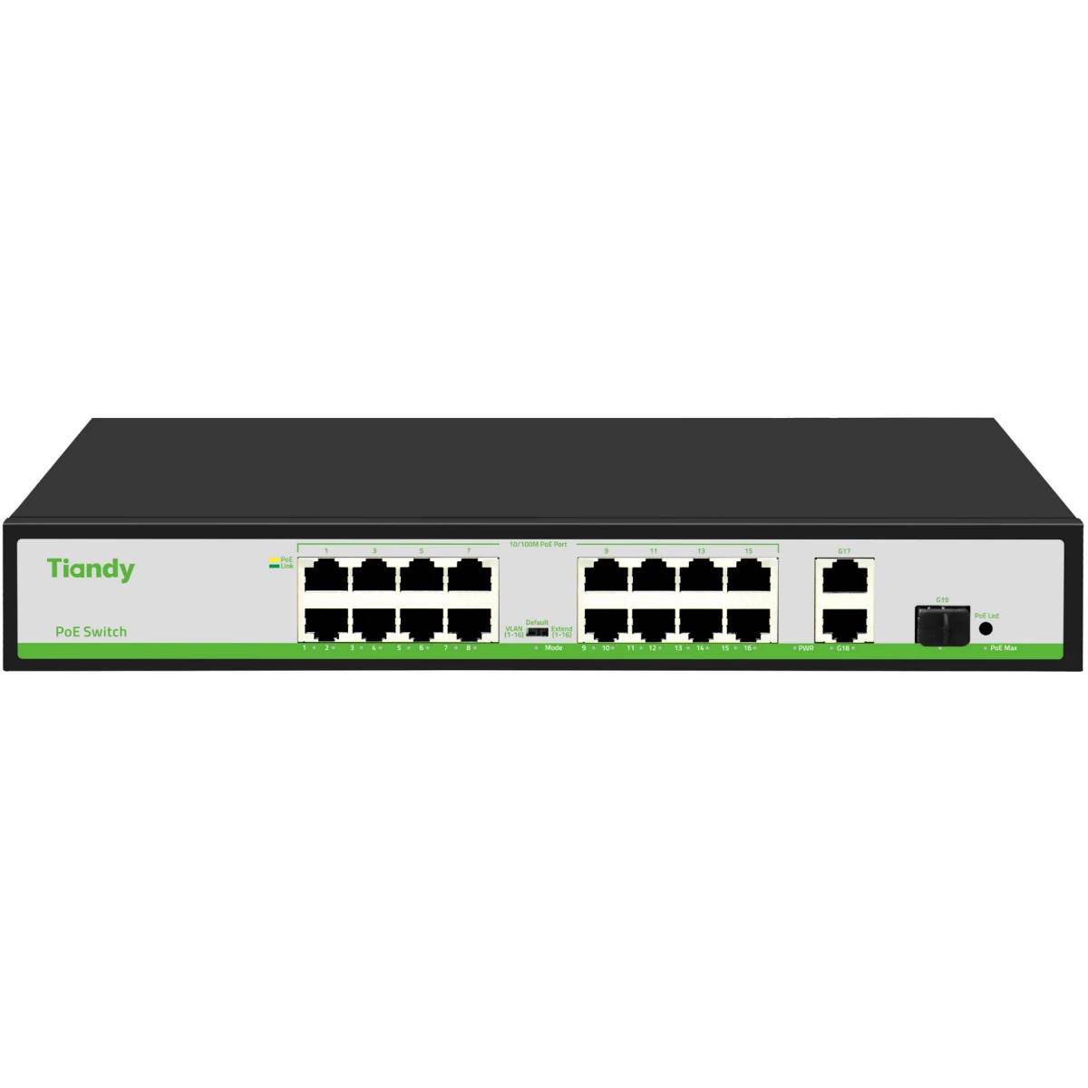 Коммутатор Tiandy TC-P3S019 (H/1621/AT/180), 16xLAN 100Mbps, 1xSFP, PoE