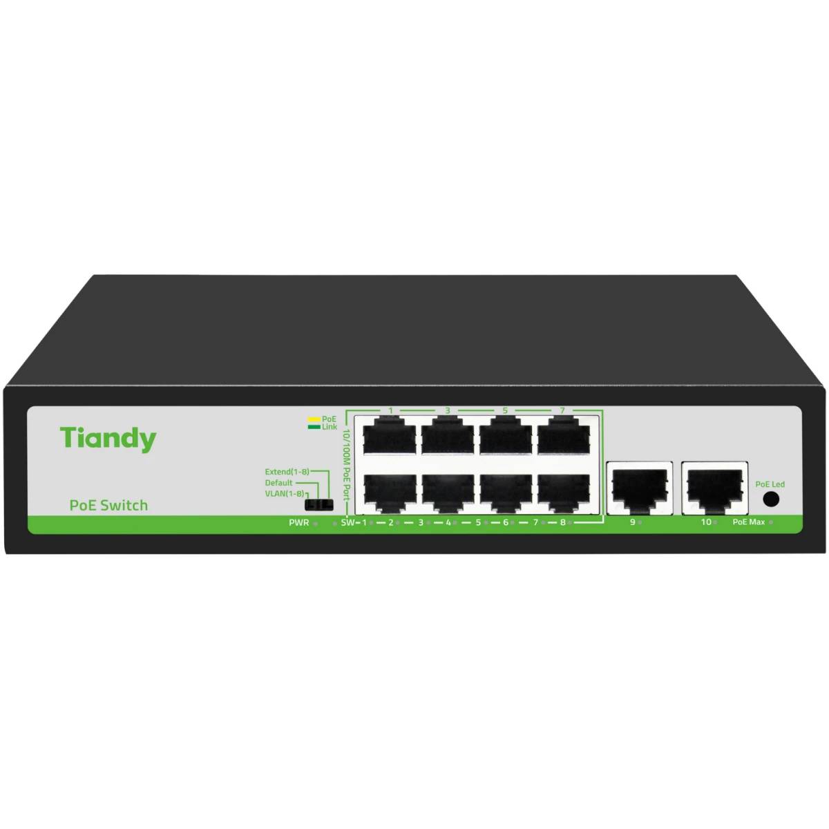 Коммутатор Tiandy TC-P3S010 (F/0820/AT/90), 8xLAN 100Mbps, PoE
