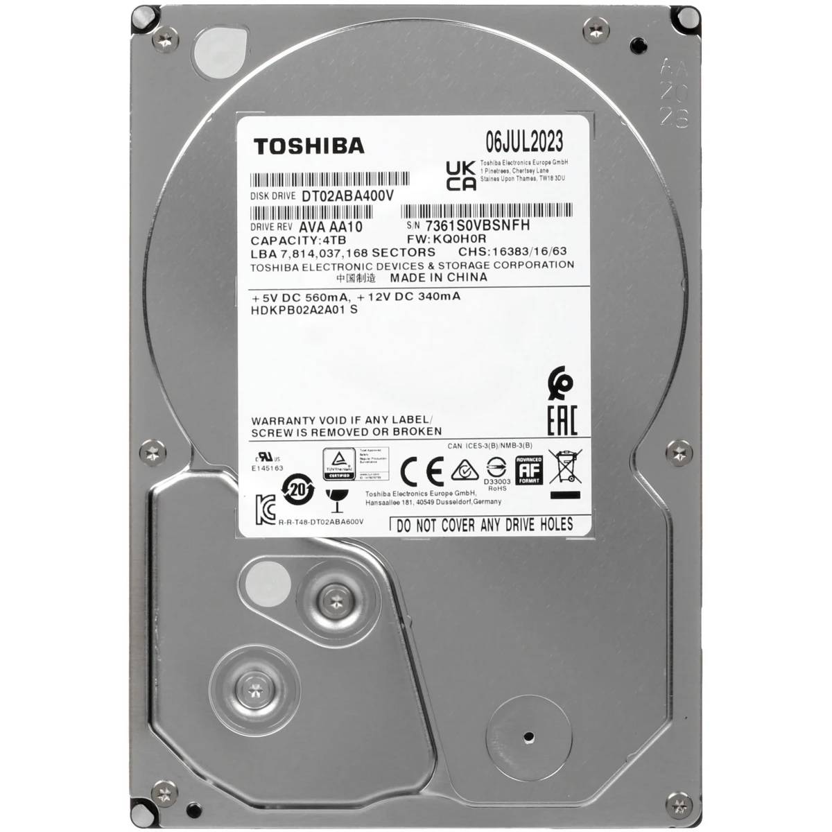 4Tb Toshiba DT02ABA400V, 5400rpm, 3.5", SATA III, 128Mb