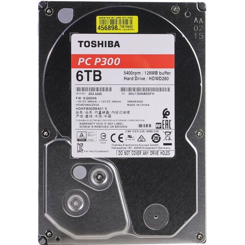 6Tb Toshiba P300 HDWD260UZSVA, 5400rpm, 3.5", SATA III, 128Mb