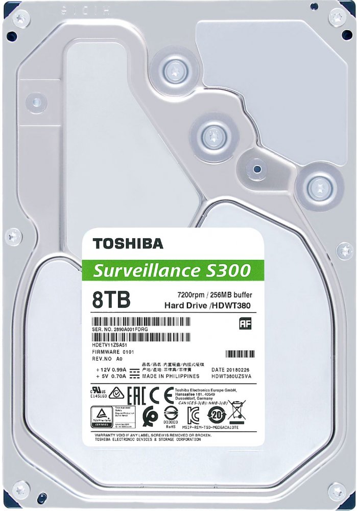 8Tb Toshiba S300 HDWT380UZSVA, 7200rpm, 3.5", SATA III, 256Mb