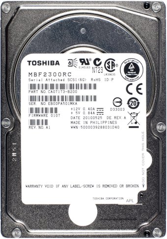 Жесткий диск 300Gb Toshiba Enterprise, MBF2300RC, 2.5", SAS, 10000rpm, 16Mb