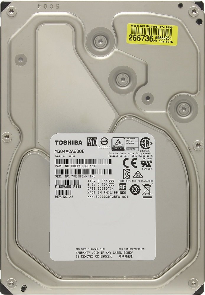 6Tb Toshiba MG04ACA600E, 7200rpm, 3.5", SATA III, 128Mb