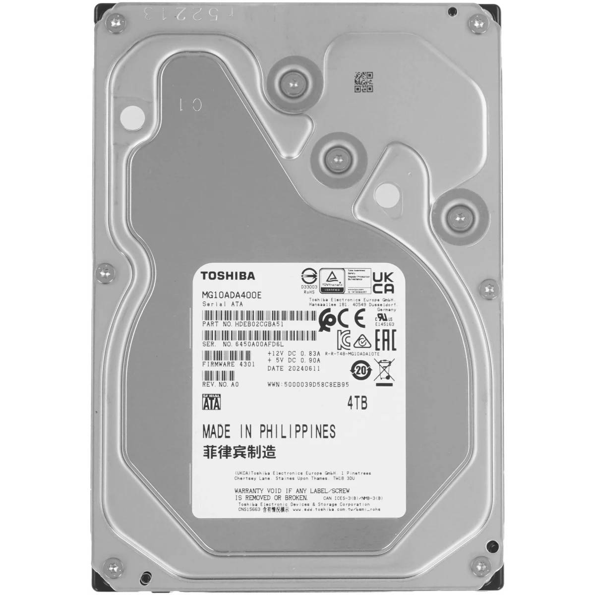 4Tb Toshiba MG10ADA400E, 7200rpm, 3.5", SATA III, 512Mb