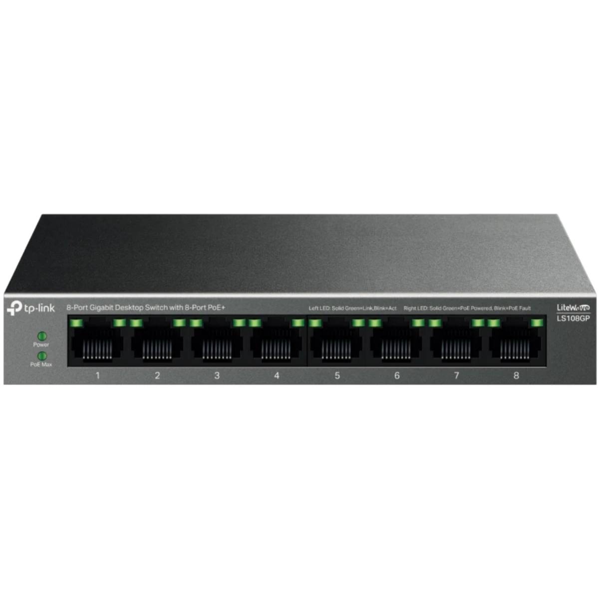 Коммутатор TP-Link LS108GP, 8xLAN 1Gbps, PoE