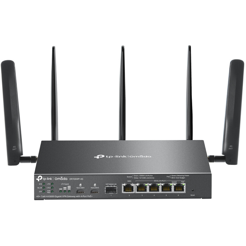 Роутер Wi-Fi TP-Link ER706WP-4G, 2.4/5GHz, 3000Mbps, 4xLAN 1Gbps, WAN, SFP
