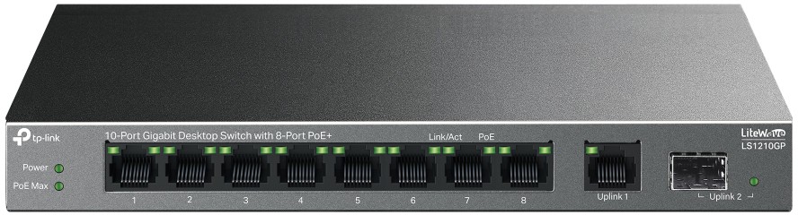 Коммутатор TP-Link LS1210GP, 9xLAN 1Gbps, 1xSFP 1Gbps