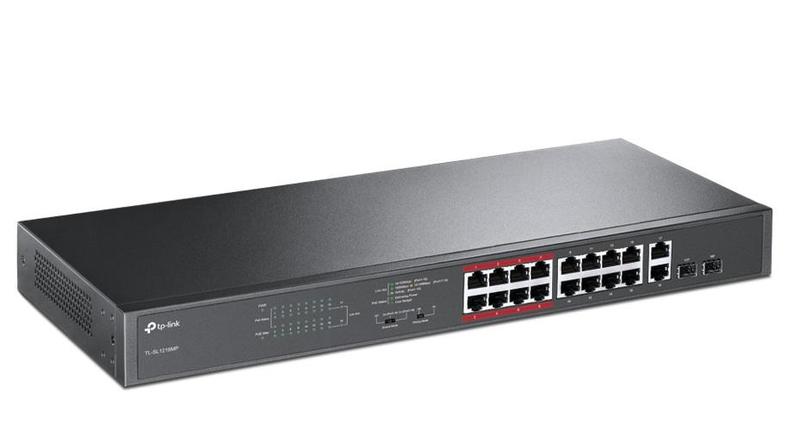 Коммутатор TP-Link TL-SL1218MP, 16xLAN 100Mbps, 2xLAN 1Gbps, 2xSFP, PoE, 19"