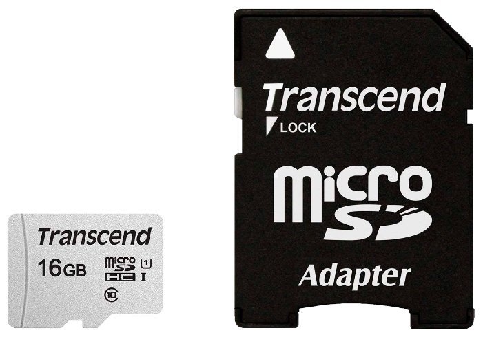 Карта памяти 16Gb Transcend 300S TS16GUSD300S-A, SD Micro, SDHC, Class10 UHS-I U1 + адаптер