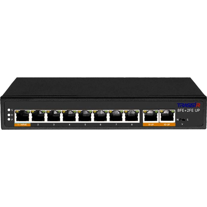 Коммутатор Trassir TR-NS1110-120-8POE, 8xLAN 100Mbps, 2xUplink, PoE