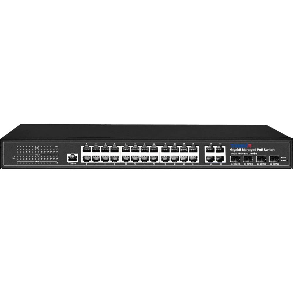 Коммутатор Trassir TR-NS24284C-400-24PoE, 24xLAN 1Gbps, 4xSFP 1Gbps, PoE