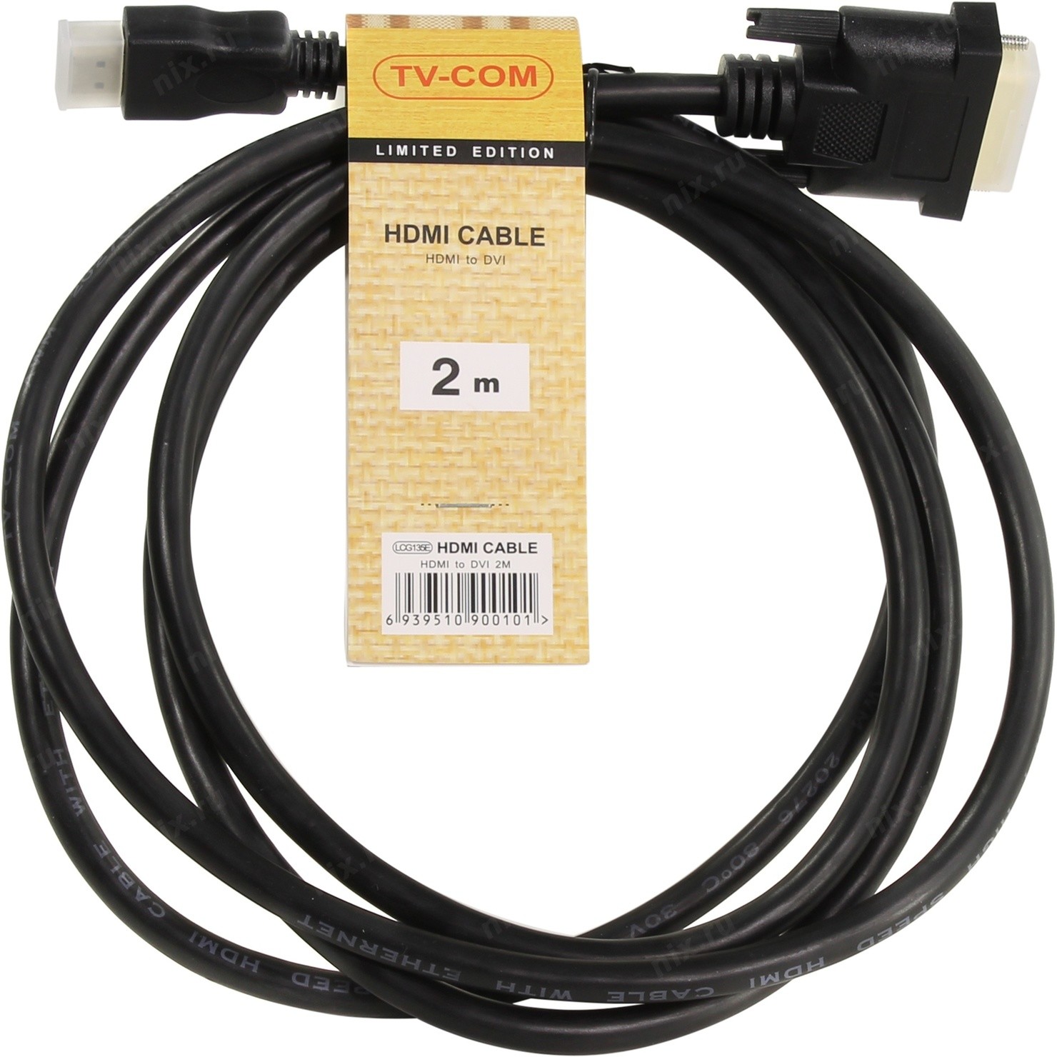 Кабель HDMI (19M) - DVI-D (25M), 2м, TV-Com LCG135E-2M, черный