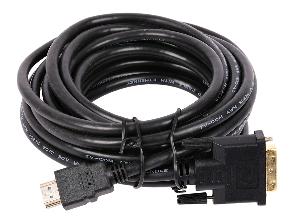 Кабель HDMI (19M) - DVI-D (25M), 5м, TV-Com LCG135E-5M, черный