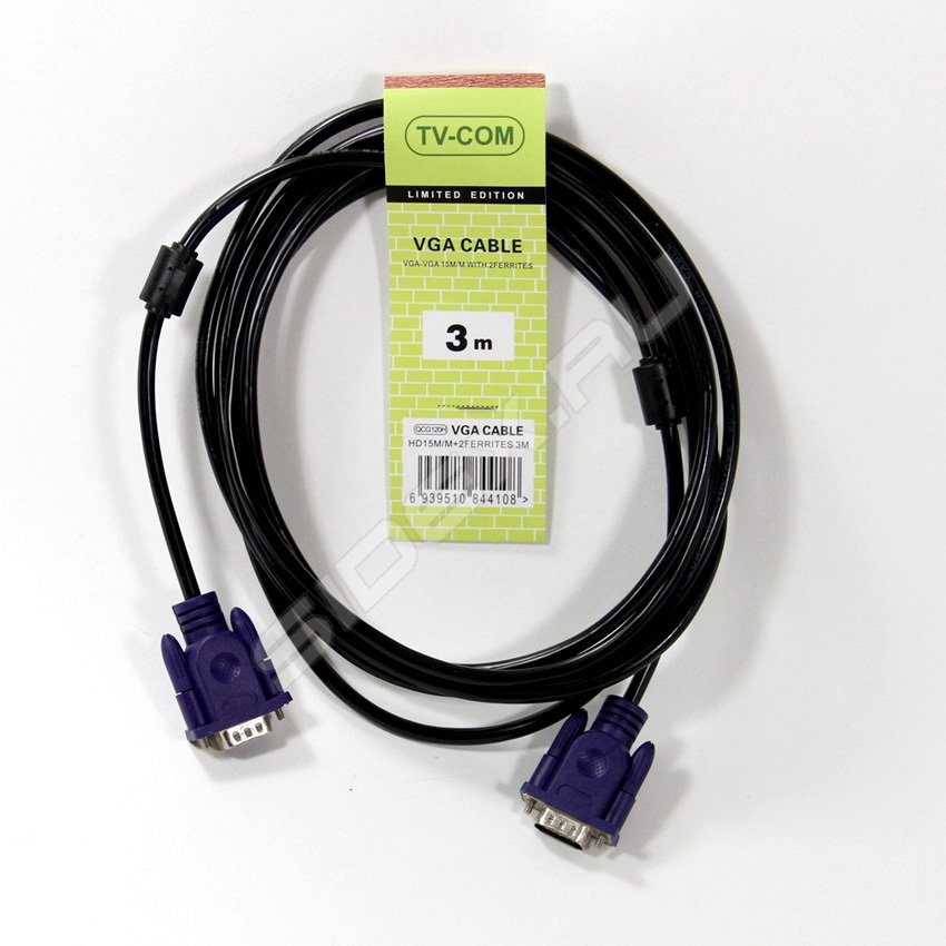 Кабель D-SUB (15M) - D-SUB (15M), 3м, TV-COM QCG120H-3M, 2 фильтра