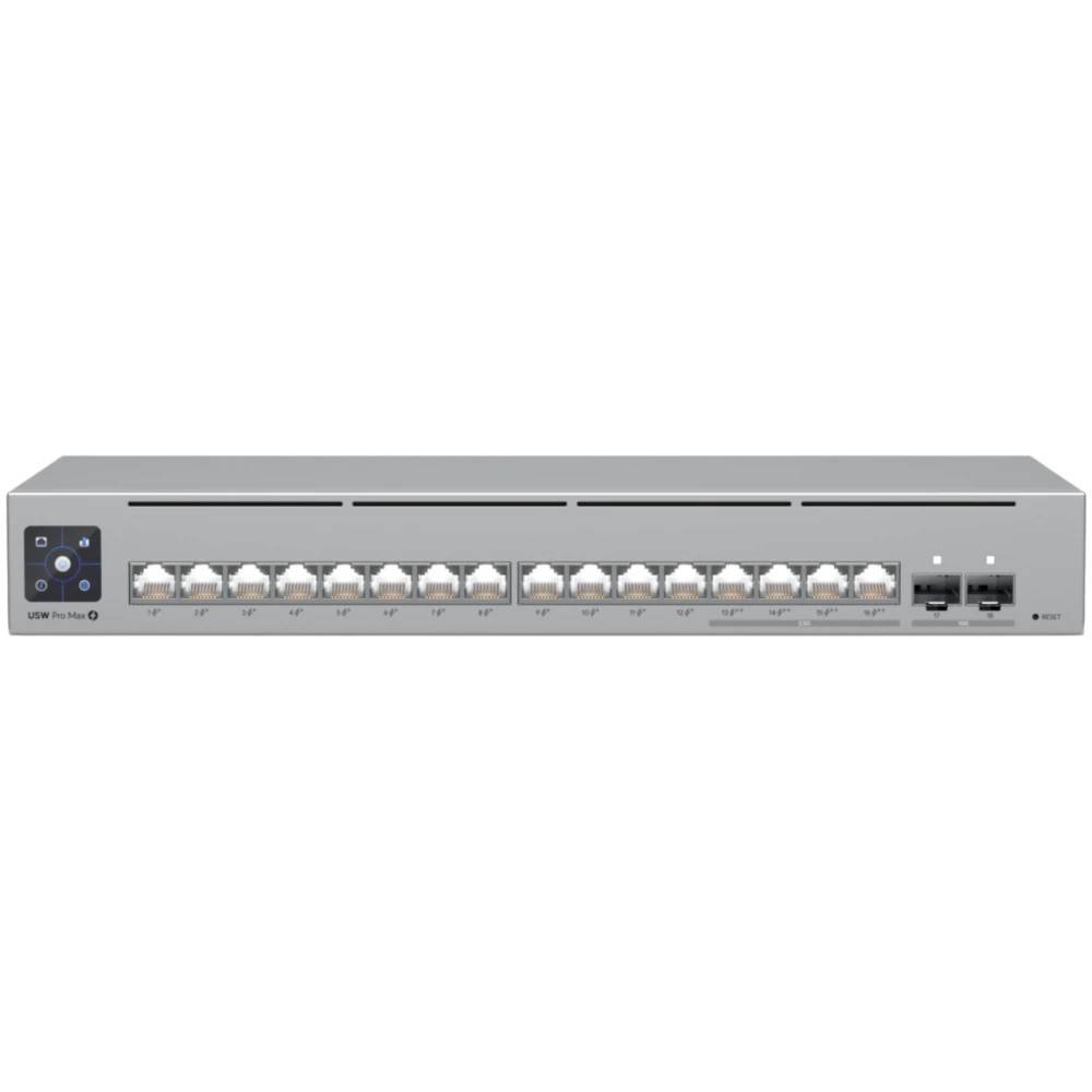 Коммутатор Ubiquiti Pro Max 16 USW-Pro-Max-16-PoE, 12xLAN 1Gbps, 4xLAN 2.5Gbps, 2xSFP+, PoE