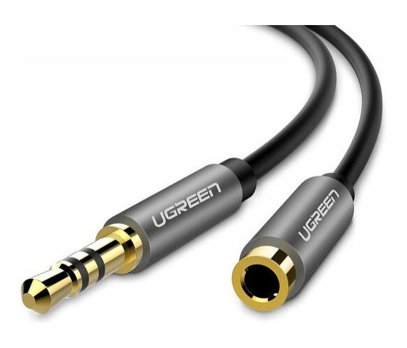 Кабель удлинитель Jack3.5 (M) - Jack3.5 (F), 2м, Ugreen AV118 10594 серый/черный