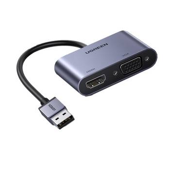 Кабель адаптер USB3.2 (M) - HDMI + VGA (F) Ugreen CM449 20518, Gray