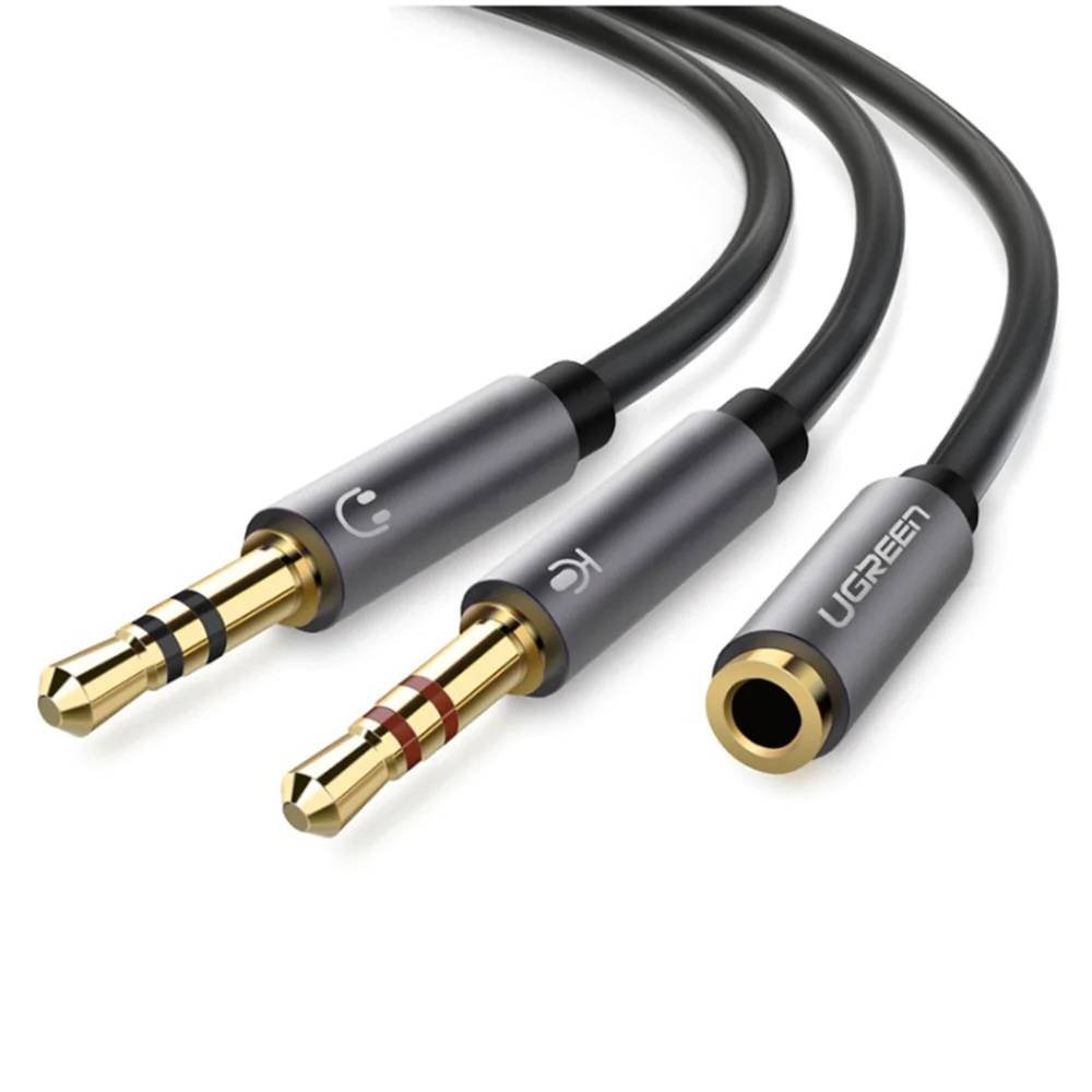 Кабель разветвитель 2xJack3.5 (M) - Jack3.5 (F), Ugreen AV140 20898, 0.2м, черный