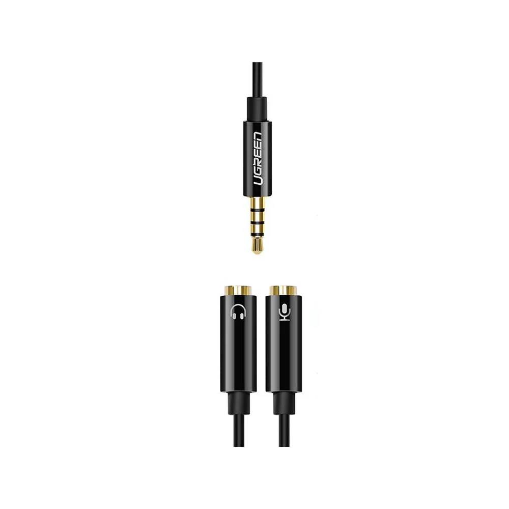 Кабель разветвитель Jack3.5 (M) - 2xJack3.5 (F), Ugreen AV141 30620, 0.2м, Black