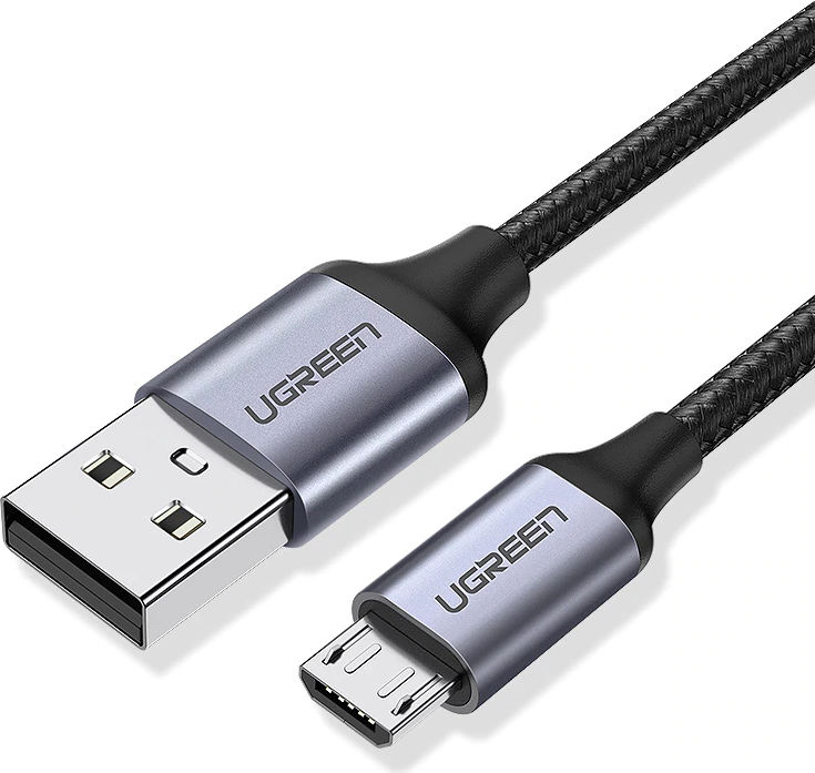 Кабель USB2.0 (M) - microUSB2.0 (M), 0.25м, Ugreen US290 60144, черный, оплетка