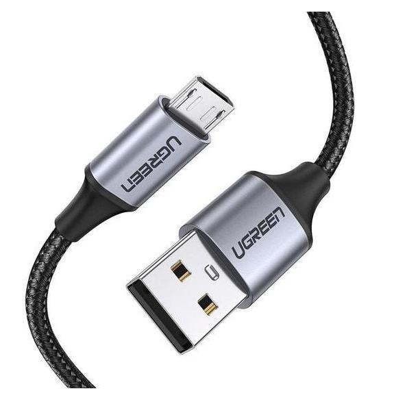 Кабель USB2.0 (M) - microUSB2.0 (M), 1м, Ugreen US290 60146, черный, оплетка