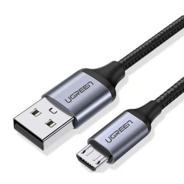 Кабель USB2.0 (M) - microUSB2.0 (M), 2м, Ugreen US290 60148, черный, оплетка