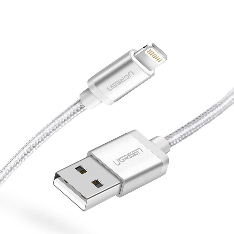 Кабель Lightning (M) - USB2.0 (M), 1м, Ugreen US199 60161, белый/серебристый